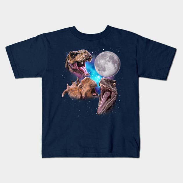 Three Dinosaurs Howl at the Moon Kids T-Shirt by darklordpug